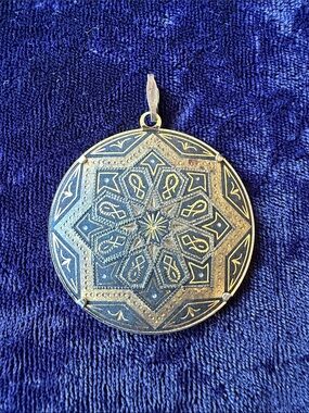 Vintage Damascene pendant made with real 18K - 22K gold foil